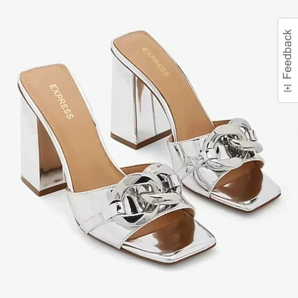 Metallic Silver Express Block Heels with Chain Detail - Size 7 - Picture 1 of 10